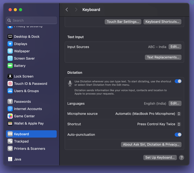 Mac dictation settings